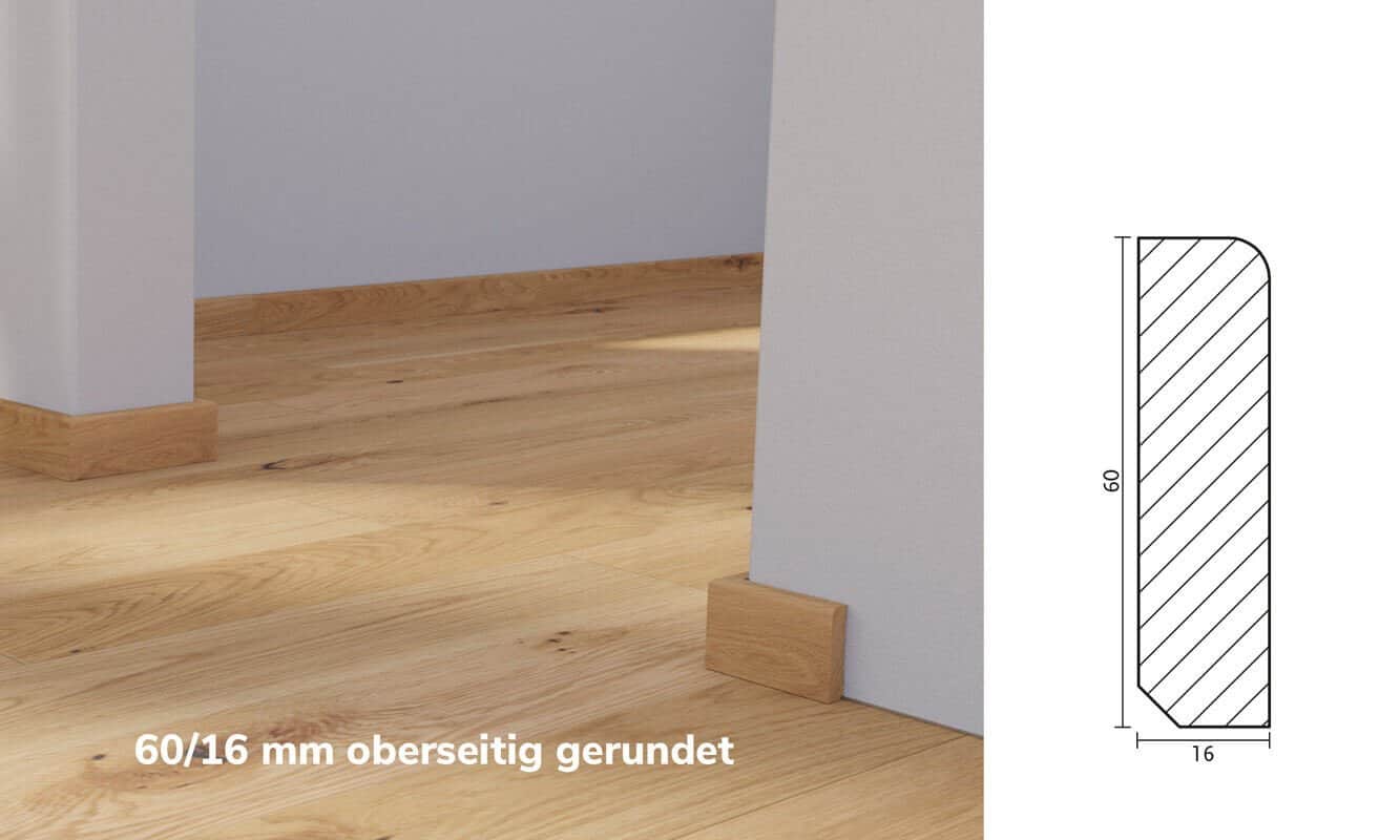Sockelleiste 60x16mm oberseitig gerundet Raumbild Leiste 60x16mm oberseitig gerundet