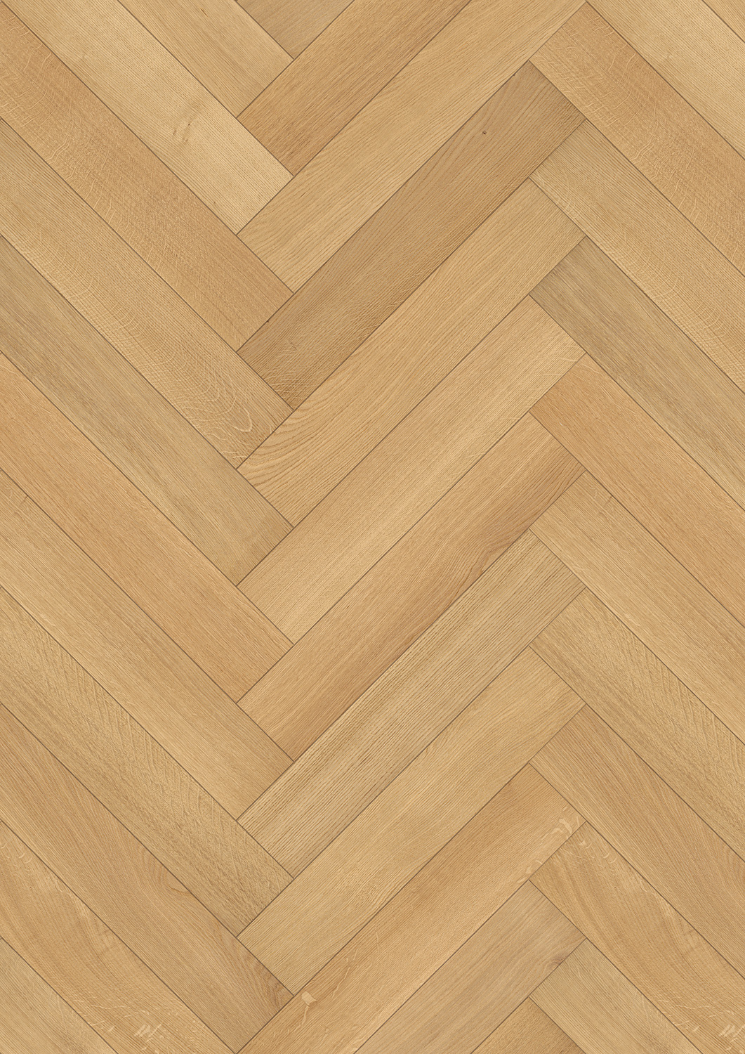 Comfort Tabis Fischgrat Eiche Natural Elegance, strukturiert 4V, Natural geölt Draufsicht eines Fischgrat-Parketts aus ruhiger naturgeölter Eichen-Sortierung