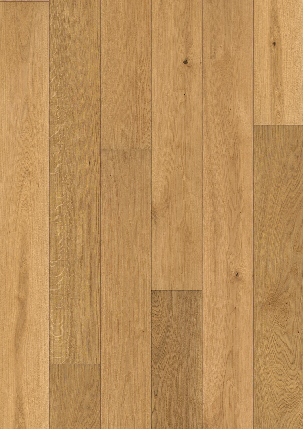Landhausdiele Deluxe Eiche Natur, Supermatt Protect Detailansicht der strukturierten Landhausdiele in Eiche Natur mit ultramatter Supermatt Protect-Versiegelung – natürlich ausgewogenes Farbspiel