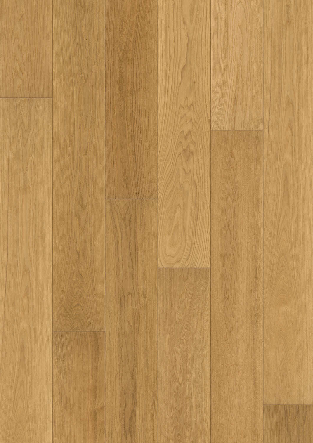 Landhausdiele Deluxe Eiche Premium, Supermatt Protect Flächenbild einer ruhigen Landhausdiele in Eiche, Sortierung Premium mit Supermatt Protect-Oberfläche – elegante und homogene Optik