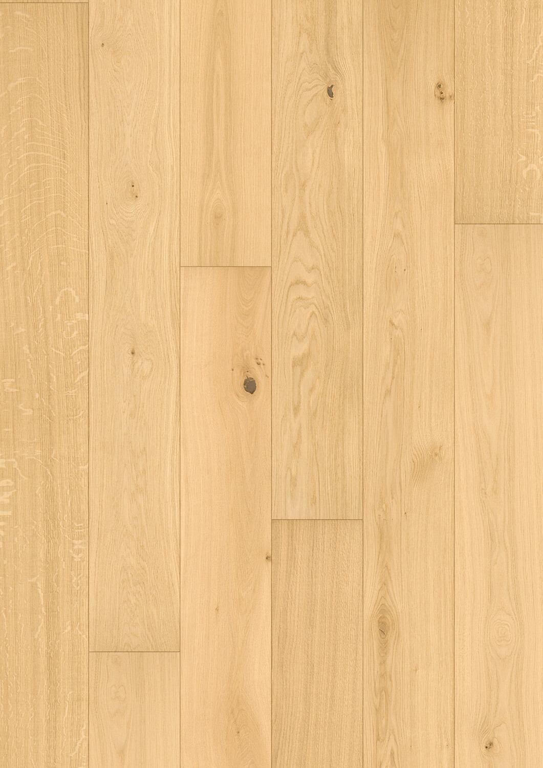 Landhausdiele Deluxe Eiche Natur, Supermatt Protect Detailansicht der strukturierten Landhausdiele in Eiche Natur mit ultramatter Supermatt Protect-Versiegelung – natürlich ausgewogenes Farbspiel